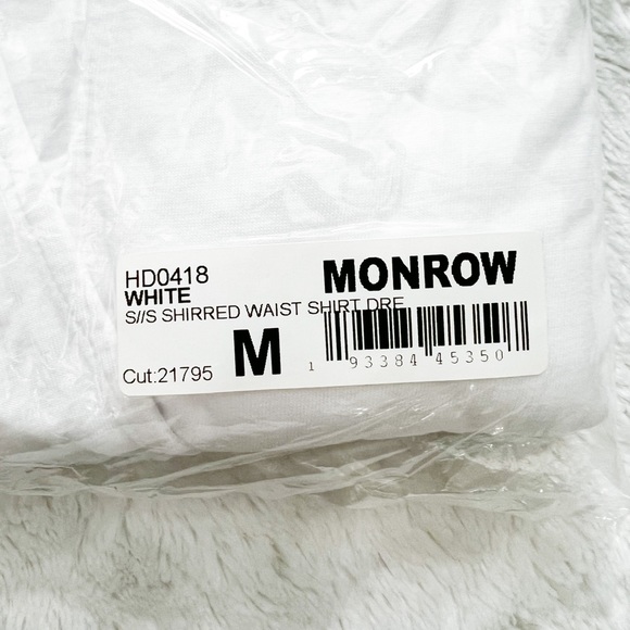 NWT- MONROW x Revolve Shirred Waist Shirt Dress in white - Picture 6 of 14